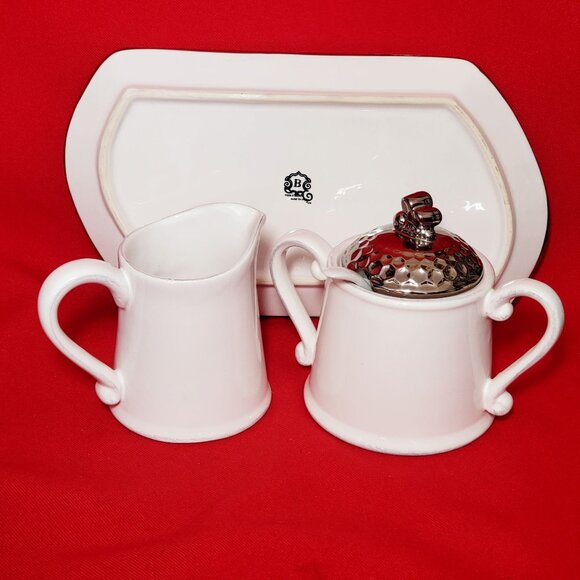 Honeycomb Bee Hive Creamer Pitcher Sugar Serving Spoon Set with Tray White Porce - Picture 8 of 12